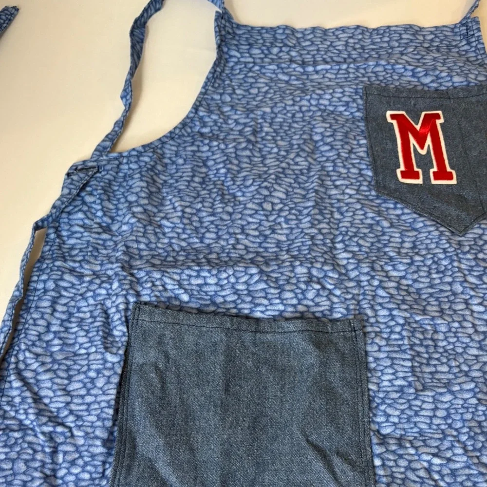 Kids Apron Chef Kitchen Cooking Baking Art Smock Crafting M Initial Blue Handsew